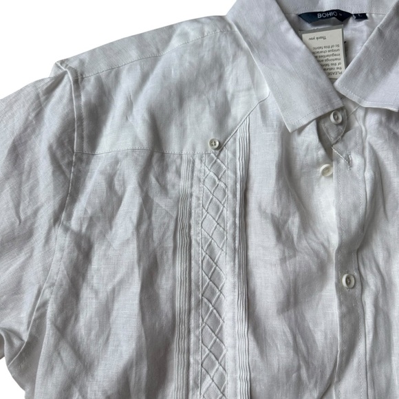 Bohio Breeze Men’s L White 100% Linen Short Sleeve Button Shirt Beach Resort - Picture 5 of 13